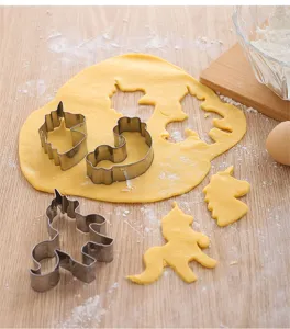 Stainless steel unicorn cookie cutter 3 piece set, perfect for DIY baking and fondant molds.