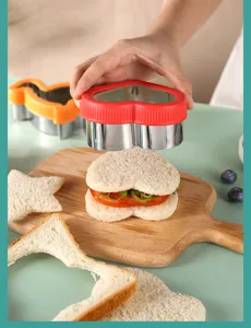 Stainless steel sandwich cutter mold with protective handle for bread, toast, and baking.