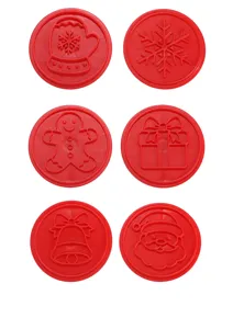 Set di 6 stampi rossi per biscotti di Natale, goffratore in plastica per pasticceria.