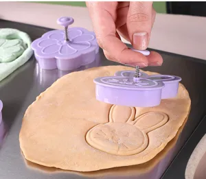 Easter cookie press mold 3-piece set, cute rabbit and flower shape baking tool for DIY biscuits.