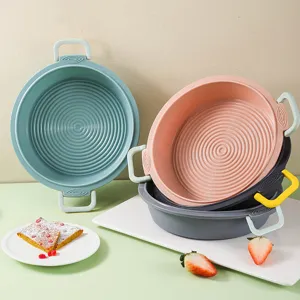 Tappetino Rotondo in Silicone Bicolore per Friggitrice ad Aria Teglia da Forno Riutilizzabile Resistente al Calore Stampo per Torta Accessori da Cucina