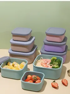 Silikon quadratisch Frischhaltedose Set mit Deckel für Lebensmittel Obst Gemüse Mikrowelle.