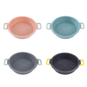 Cestello rotondo in silicone bicolore per friggitrice ad aria con doppi manici per forno.