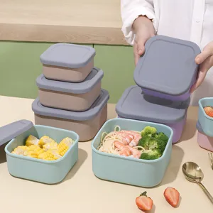 Quadratisch Silikon Lebensmittel Aufbewahrung Behälter Set Mit Deckel Auslaufsicher Mikrowellengeeignet Bento Lunchbox Für Obst Gemüse