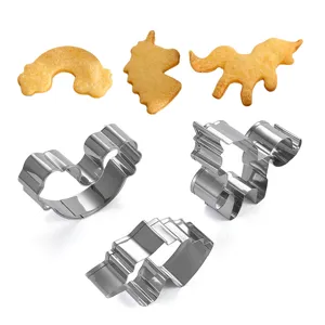 Stainless steel unicorn rainbow cookie cutters baking tools biscuit mold set for DIY pastry.