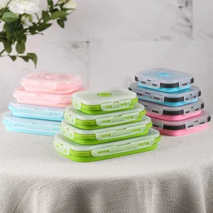 Set lunchbox pieghevole in silicone portatile quadrato microonde sicuro bento contenitore
