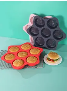 Silikon Hamburger Form, lebensmittelechte Antihaft-Backform, perforiertes Brot- und Kuchenwerkzeug.
