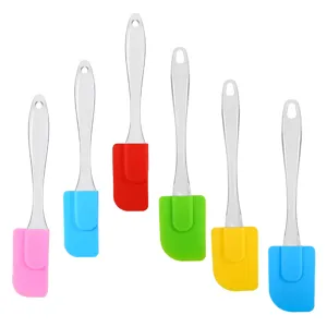 Silicone spatula set, colorful baking cream scraper and cake mixing tool for kitchen use.