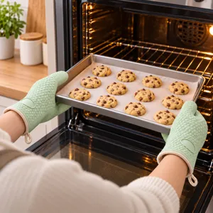 Guanti da Forno Resistenti al Calore in Silicone Ispessiti Guanti da Cottura Antiscottatura Con Fodera in Cotone E Motivo a Cuore Antiscivolo