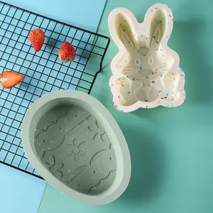 Silicone Easter bunny and egg baking molds set, high temperature resistant DIY cake pan tools.