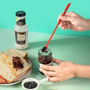 Silicone mini spatula spoon set for baking and jam jars, dual-ended red tool for kitchen use