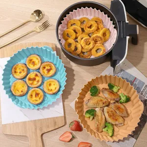 Silikon Heißluftfritteuse Backform Runde Hitzebeständige Wiederverwendbare Antihaft Backmatte Kuchenform Küchenzubehör