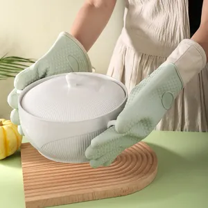 Guanti da forno in silicone resistenti al calore ispessiti con polsino lungo in cotone cucina