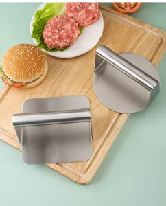 Roestvrijstalen hamburgerpers en vleesstamper set voor keuken koken en burgers.