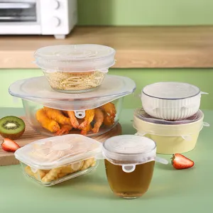 Silicone stretch lids 6-piece set kitchen food storage universal bowl covers reusable fresh keeping