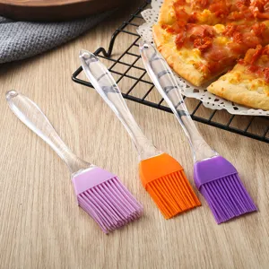 Silicone pastry brush set with clear handle for baking, BBQ oiling, and food cooking.