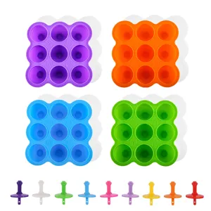 9-hole silicone baby food storage tray infant supplement freezer mold with sticks