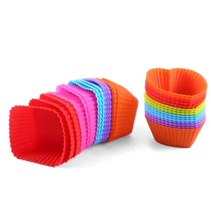 Set de moldes de silicona para repostería coloridos, moldes de magdalenas reutilizables.