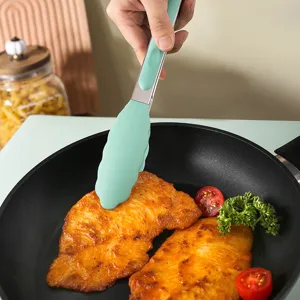 9-Inch Food-Grade Silicone Kitchen Tongs Stainless Steel BBQ Steak Grilling Tong Tool