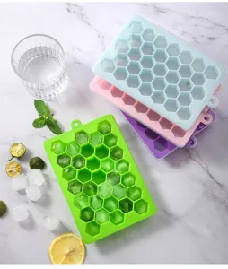 Silikon Waben Eiswürgelbereiter mit Deckel, flexible 33-Gitter Form für DIY Getränke.