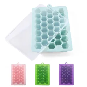 Silikon Eiswürfelbehälter Mit Deckel Waben 33 Gitter Eisform DIY Eisbereiter Lebensmittelecht Flexibles Küchenwerkzeug