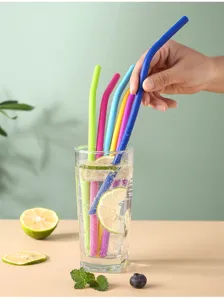 Colorful silicone drinking straws reusable flexible beverage straws detail view for juice tea