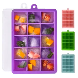Bandeja de Hielo de Silicona de 15 Rejillas Con Tapa Cuadrada DIY Molde de Hielo de Fruta Fabricante de Hielo Flexible Herramienta de Cocina