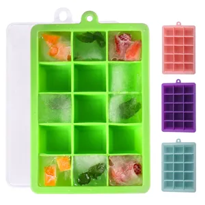 Molde de silicona para cubitos de hielo 15 huecos cuadrado con tapa para cocina casa DIY