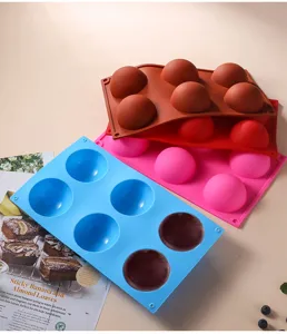 Large 6 cavity silicone half sphere mold for chocolate pudding baking DIY kitchen accessories