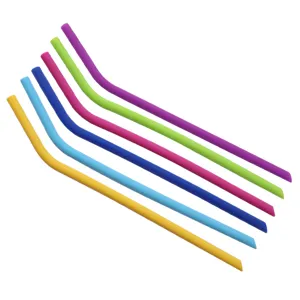 Colorful bent silicone drinking straws set, food grade flexible reusable straw for kids.