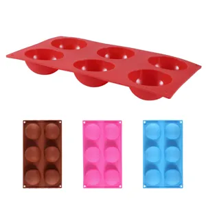 6-cavity silicone half sphere mold for chocolate jelly pudding DIY baking supplies red brown