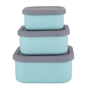 Silikon Frischhaltedosen Set mit grauen Deckeln und hellblauen Behältern für Küche.
