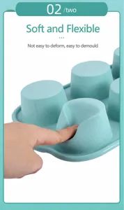 Dettaglio stampo per muffin in silicone con flessibilità e facile sformatura.