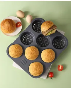 Stampo per panini da hamburger in silicone a 8 cavità per una cottura antiaderente.