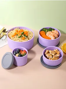 Silicone round food grade lunch box set fresh container with lid for microwave use detail view