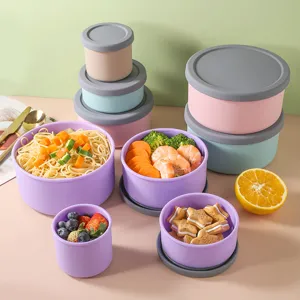 Silicone Food Grade Fresh Keeping Box Round Microwave Bento Lunch Box For Fruit Vegetable Outdoor Dining Storage
