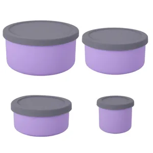 Silicone food storage containers round set with lids for kitchen meal prep lunch box.
