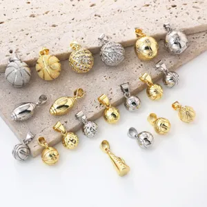 Gold silver sports ball pendant basketball football golf rugby hip-hop jewelry charms set