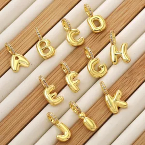 18K Gold Plated Bubble Alphabet Initial Pendant For DIY Jewelry Making Copper Rhinestone Letter Charm Necklaces Bracelets Accessories Wholesale