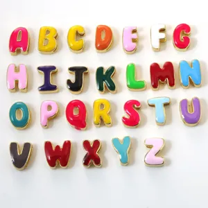 Colorful enamel alphabet letter charms, gold plated copper DIY pendant for jewelry making.