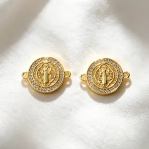 Vintage Goud Sint-Benedictus Medaille Connector Strass Koper Religieuze Bedels Links Voor DIY Sieraden Maken