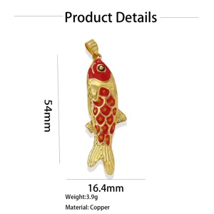 Colorful Enamel Koi Fish Pendant Brass DIY Necklace Jewelry Accessory 54x16.4mm