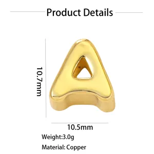 Colgante de dije de letra A de cobre chapado en oro para hacer joyas de pulseras de bricolaje.