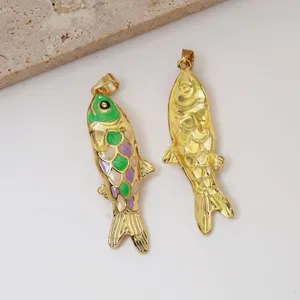 Gold brass multi-color oil drop fish pendants DIY necklace jewelry accessories for women.