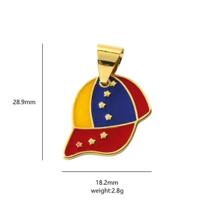 Ciondolo a forma di cappello smaltato placcato oro con colori bandiera, gioiello di 28,9mm.