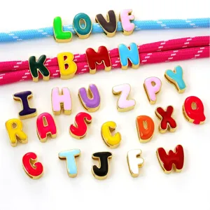 Colorful enamel alphabet letter charms gold plated copper pendant DIY jewelry making details