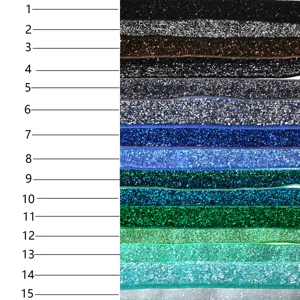 Glitter velvet ribbon color swatch list showing 15 varieties for DIY hair bows and accessories.