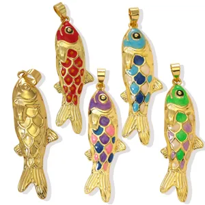 Gold-plated brass colorful enamel carp fish pendants DIY necklace jewelry making accessories