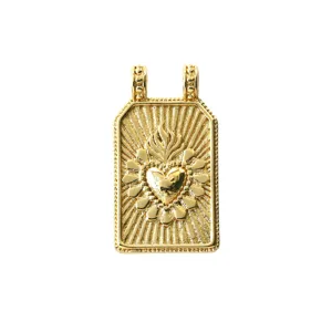 Colgante de corazón sagrado bañado en oro, accesorio de joyería vintage DIY detallado.