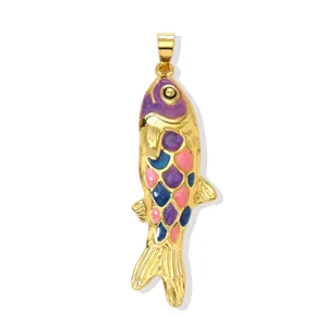 Gold Plated Brass Colorful Enamel Fish Pendant Charming DIY Necklace Jewelry Findings